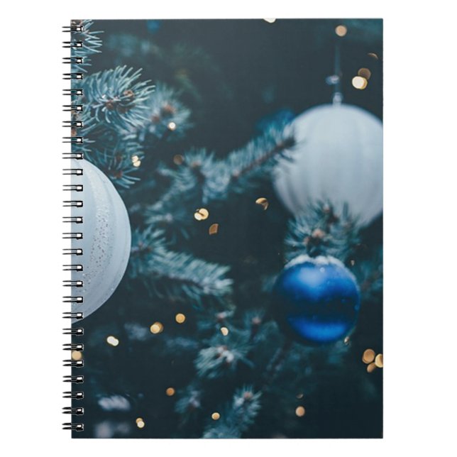 Caderno Espiral Árvore de Natal cintilante e bolas de Natal (Frente)