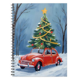 Caderno Espiral Árvore de Natal de Carro Vermelho Antigo