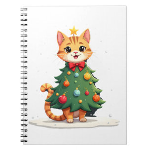 Caderno Espiral Árvore De Natal Do Gato Gengibre Fofo Natal Menina