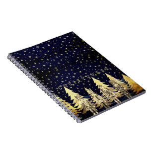 Caderno Espiral Árvore de Natal Dourada da Noite Personalizada do 