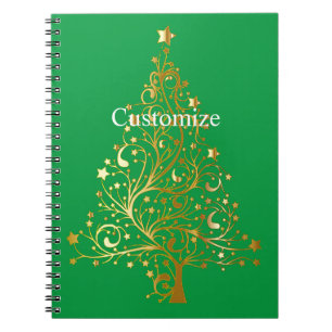 Caderno Espiral Árvore de Natal Dourada do rico Thunder_Cove