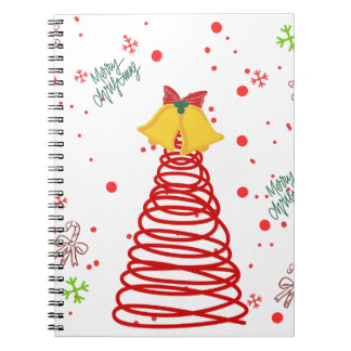 Caderno Espiral Árvore de Natal em Espiral e Desenho de Sininhos
