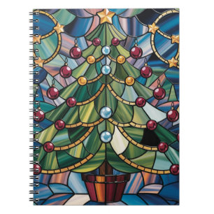 Caderno Espiral Árvore de Natal em Vidro Colorido Estilo Tiffany