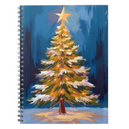 Caderno Espiral Árvore de Natal Estrela Brilhante Aquarela