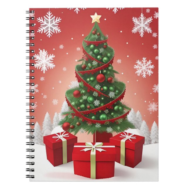 Caderno Espiral Árvore de Natal Festiva Com Enfeites (Frente)
