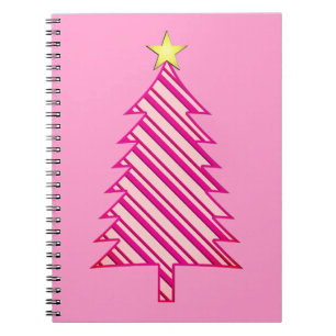 Caderno Espiral Árvore de Natal moderna em faixas de hortelã rosa