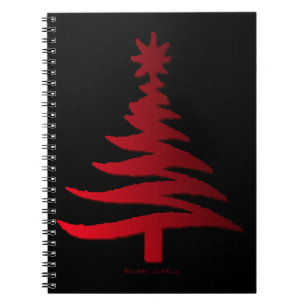 Caderno Espiral Árvore de Natal Moderna Estêncil Impressão Vermelh