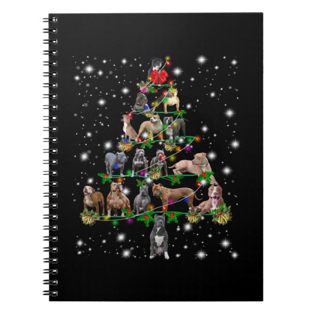 Caderno Espiral Árvore De Natal Pitbull Abrangida Pela Lâmpada (Frente)
