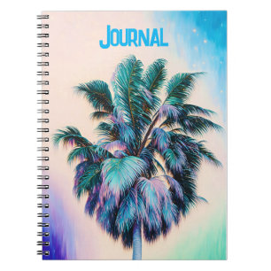 Caderno Espiral Árvore De Palma De Arte Tropical Em Aqua Diário