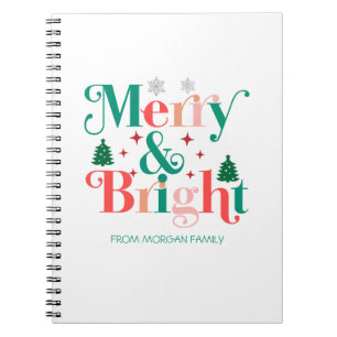Caderno Espiral Árvore de Pinheiro Flocos de Neve Alegre e Brilhan
