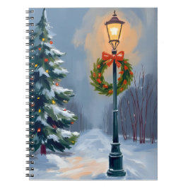 Caderno Espiral Árvore de poste de luz de grinalda de Natal