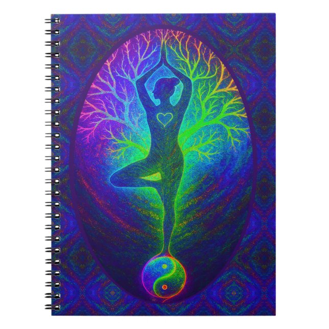 Caderno Espiral Árvore de Yoga Paz Arco-íris (Frente)