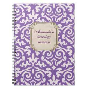 Caderno Espiral Árvore genealógica roxa elegante do damasco