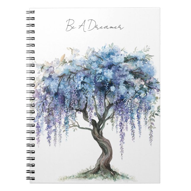 Caderno Espiral Árvore Romântica de Flores Roxas (Frente)