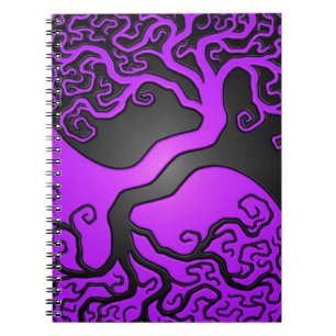 Caderno Espiral Árvore roxa e preta de Yin Yang
