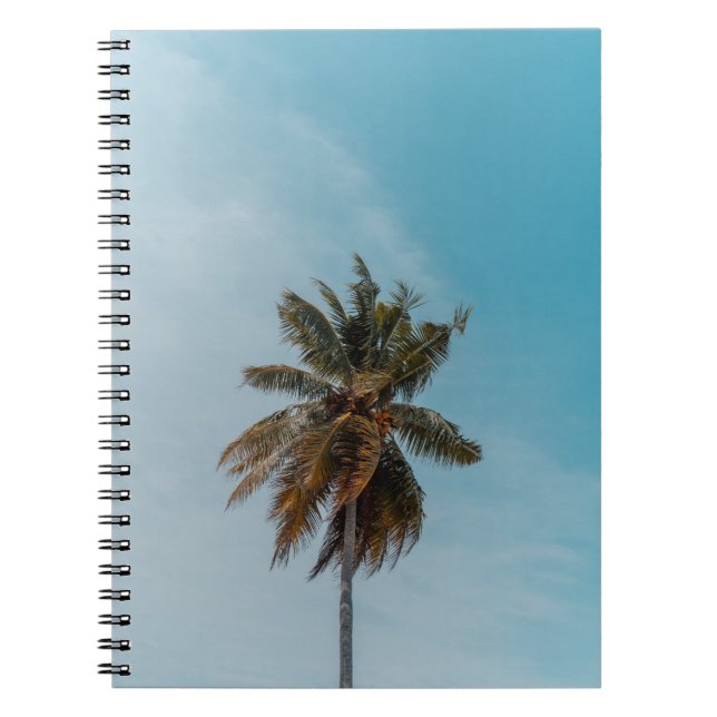 Caderno Espiral Árvore verde de coco sob céu azul (Frente)