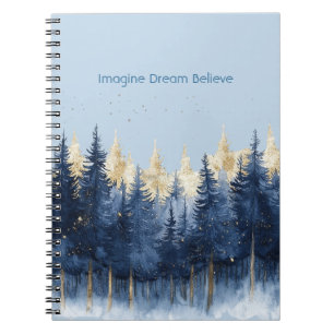 Caderno Espiral Árvores Azuis Douradas Imagine Sonho Acredite