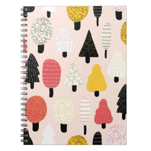 Caderno Espiral Árvores de Doodle: Vintage, Natureza Abstrato.