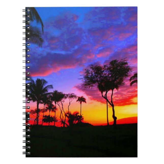 Caderno Espiral Árvores de Palma de Praia Havaiana, Exóticas, Verm (Frente)
