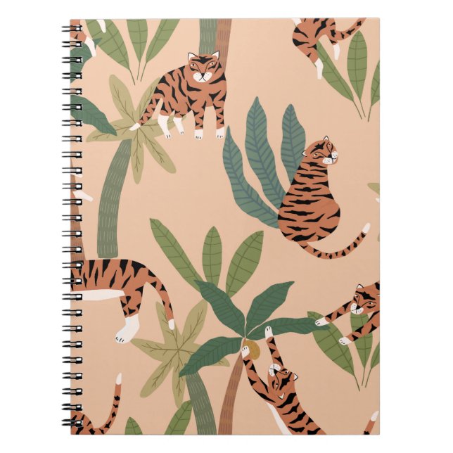Caderno Espiral Árvores de Palma de Tigres de Verão Exóticas (Frente)