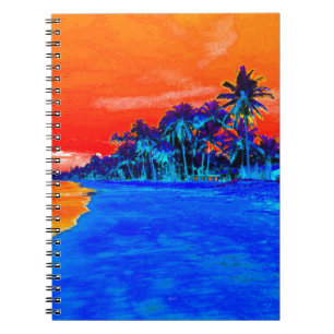 Caderno Espiral Árvores de Palma Exóticas de Praia pop Art