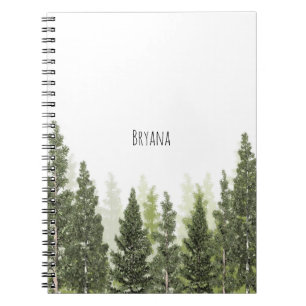 Caderno Espiral Árvores de Pinheiro Rústicas Simples Campo
