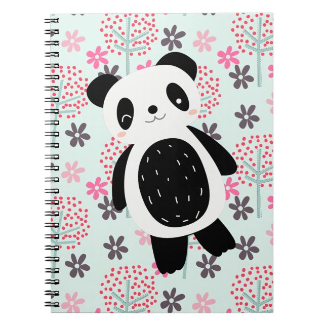 Caderno Espiral Árvores, Flores e Ursos de Panda (Frente)