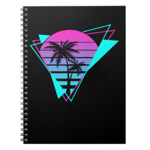 Caderno Espiral Árvores Geométricas de Palmeiras Vaporwave Retroes