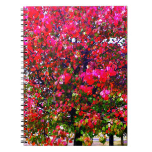 Caderno Espiral Árvores impressionistas rosa do outono Elegante
