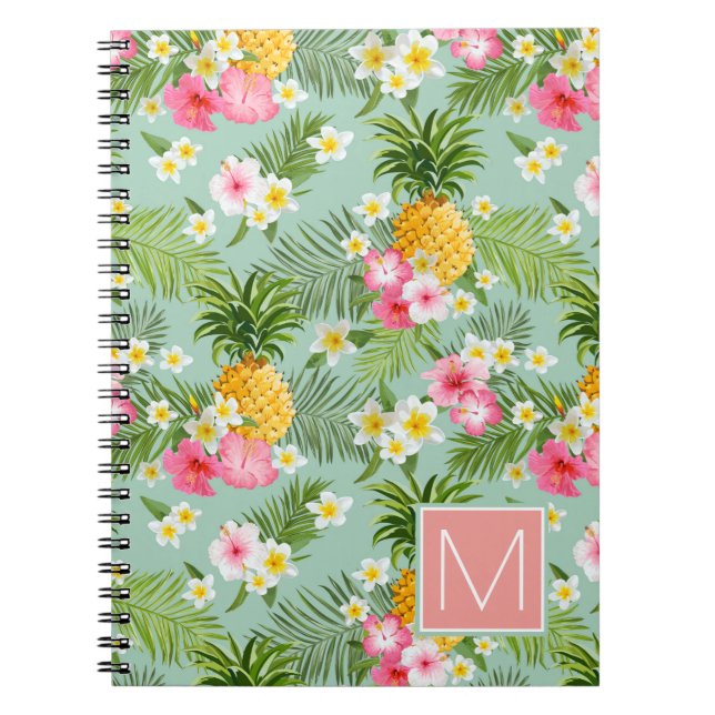 Caderno Espiral As flores & os abacaxis tropicais | adicionam sua (Frente)