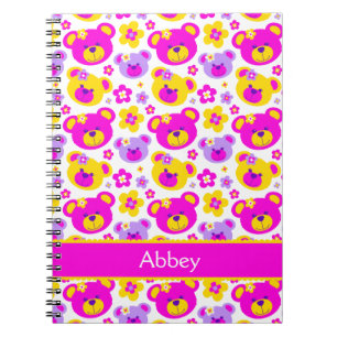 Caderno Espiral As meninas do teste padrão de flor do urso de