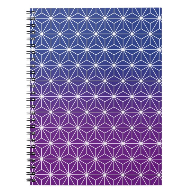 Caderno Espiral Asanoha tradicional Impressão azul e roxo japonês (Frente)