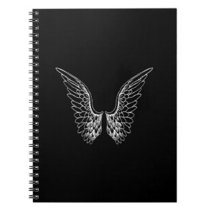 Caderno Espiral Asas brancas do anjo no fundo preto