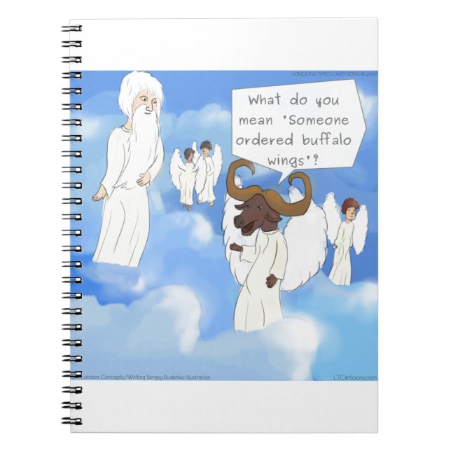 Caderno Espiral Asas Búfalas Engraçadas No Presente Celestial (Frente)