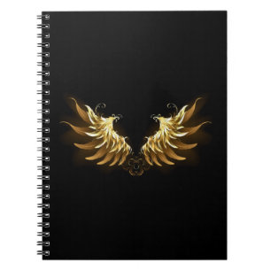 Caderno Espiral Asas de Anjo Douradas em fundo Preto