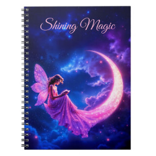 Caderno Espiral Asas de fadas rosa brilhantes estrelas luminosas a