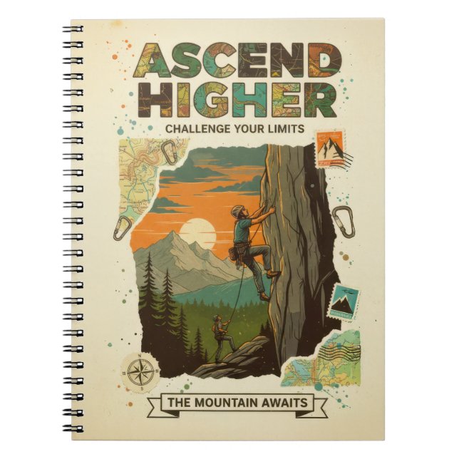 Caderno Espiral Ascend Higher Mountain Climbing Adventure Art (Frente)