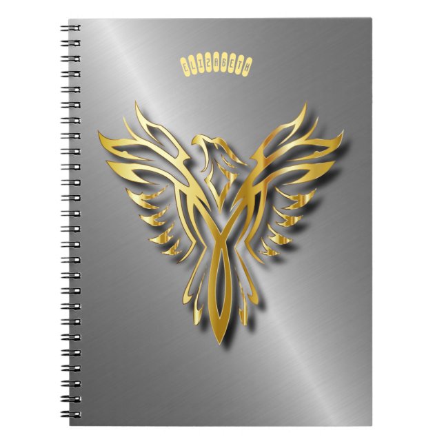 Caderno Espiral Ascensão Ouro Chamas Douradas Phoenix com Sombras (Frente)