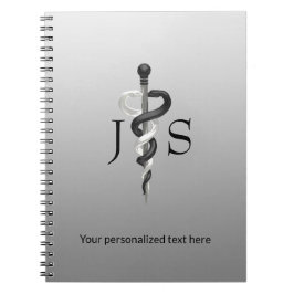 Caderno Espiral Asclepius Nobre Elegante Médico Classe Preto Branc