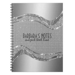 Caderno Espiral Aspecto Metálico Silver com Diamantes Padrão 2a