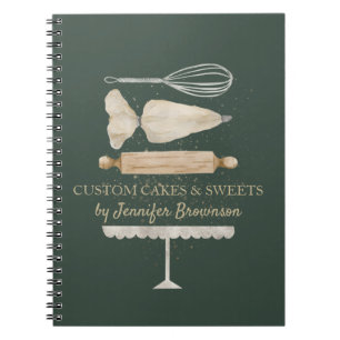 Caderno Espiral Assar Cozinhar Bolo Massa verde sálvia elegante