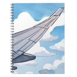 Caderno Espiral Assento na Janela | Asa de Avião Céu Aquarela Viag