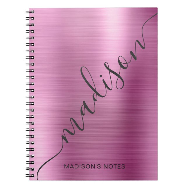 Caderno Espiral Assinatura de Monograma de Metal Rosa Suave Girly  (Frente)