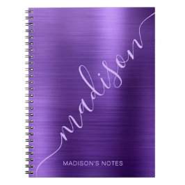 Caderno Espiral Assinatura de Monograma Metálico Roxo Girly Modern
