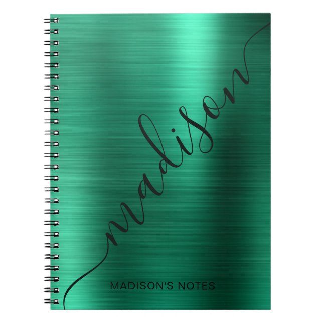 Caderno Espiral Assinatura de Monograma Verde Girly Modern (Frente)
