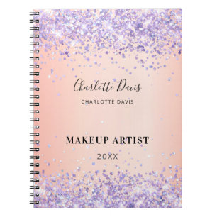 Caderno Espiral Assinatura de negócios roxo brilho blush