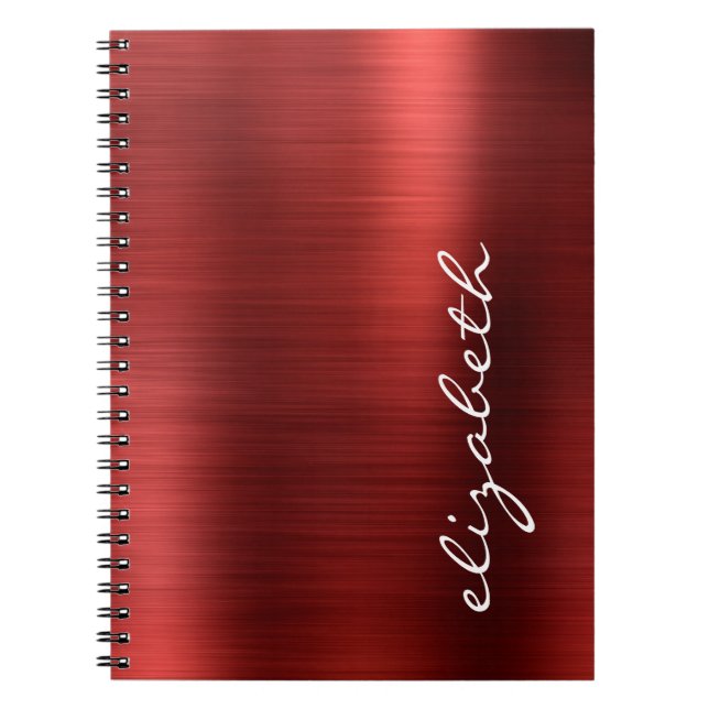 Caderno Espiral Assinatura em Script de Metal Escovado Rubi (Frente)