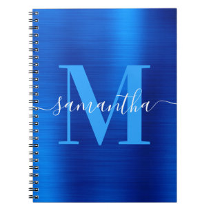 Caderno Espiral Assinatura Monograma Folha Azul Real