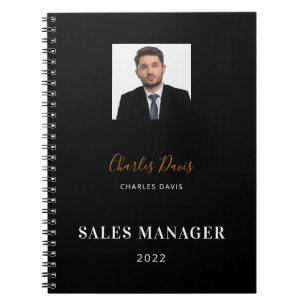 Caderno Espiral Assinatura nome foto preto branco negócios 2023