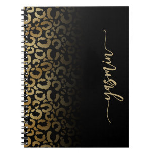 Caderno Espiral Assinatura Personalizada Manchas Leopardo Douradas